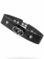 Чокер-ошейник Pecado BDSM, со связанными кольцами, натуральная кожа, чёрный