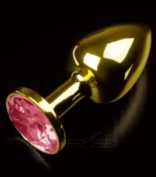 Маленькая анальная пробка 252 Small Gold Ruby с кристаллом – золотой с красным