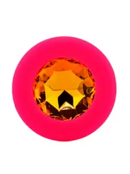 Средняя силиконовая анальная пробка Kanikule Medium с кристаллом – розовый с желтым