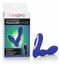 Мощный стимулятор простаты Calexotics Silicone Wireless Pleasure Probe, 12 режимов, 10,2 см, синий