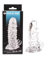 Насадка-удлинитель с закрытой головкой Brave Man с пупырышками и усиками – прозрачный