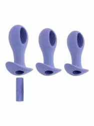 Набор анальных пробок Hole Punch Plug Set, с вибропулей, 3 размера, 10,3-11,6 см, силикон, синий