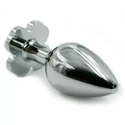 Маленькая алюминиевая анальная пробка Kanikule Small с кристаллом в форме четырехлистного клевера – серебристый со светло-розовым