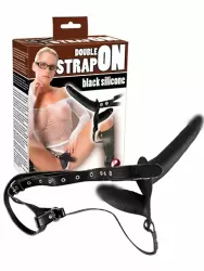 Реалистичный страпон Double Strap On, двойной, вагинально-анальный, силикон, черный