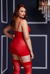 Красная сорочка Baci White Label с леопардовой вставкой и подвязками для чулок – Queen Size