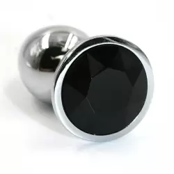 Большая алюминиевая анальная пробка Kanikule Large с кристаллом – серебристый с черным