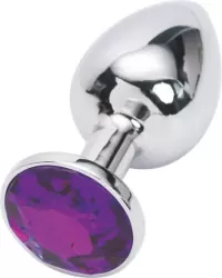 Маленькая анальная пробка Plug Silver с кристаллом – серебристый/фиолетовый