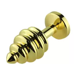 Маленькая анальная пробка Plug Gold ребристая с кристаллом – золотистый/синий