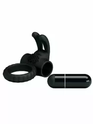 Эрекционное виброкольцо EUDORA с клиторальной щеточкой и ушками, 5,5 см, черный