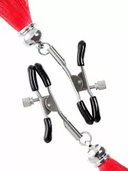 Зажимы на соски Pecado BDSM, «Прищепки», с кисточками из шелка, металл, красные