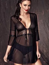 Чувственный пеньюар Anais Camelie с трусиками – черный, S