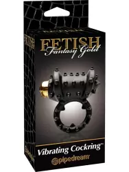 Эрекционное кольцо Gold Vibrating Cockring с вибрацией черное с золотом	