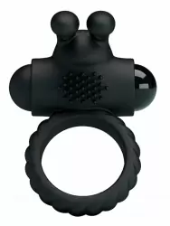 Эрекционное виброкольцо EUDORA с клиторальной щеточкой и ушками, 5,5 см, черный