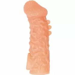 Реалистичная насадка на пенис  имитацией пирсинга и отверстием для мошонки «Cock sleeve» (большая), Kokos