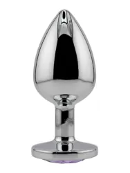 Серебряная анальная пробка с нежно-фиолетовым кристаллом (Large)