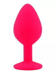 Средняя силиконовая анальная пробка Kanikule Medium с кристаллом – розовый с желтым