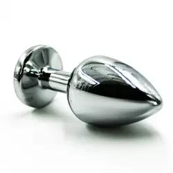 Маленькая алюминиевая анальная пробка Kanikule Small с кристаллом – серебристый с красным