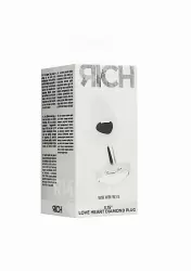 Серебряная анальная пробка с бриллиантовым кристаллом в форме сердца - 3,4 см.