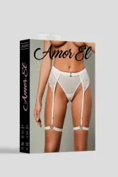 Женские трусики с поясом и гартерами, Amor El, S/M, дымчато-белые