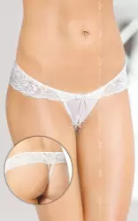 Кружевные трусики-стринги Softland 2443 с разрезом – белый, S/M