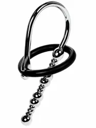 Уретральный плаг-бусины TOYFA Metal с мягким фиксирующим кольцом – серебристый