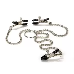 Зажимы на соски и половые губы Nipple Play Triple Intimate Clamps с цепочкой – серебристый