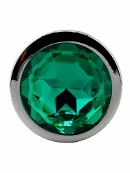 Серебряная ребристая анальная пробка темно-зеленым кристаллом (Medium)