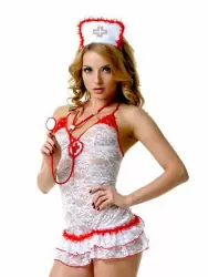 Эротический кружевной костюм Медсестры Le Frivole – белый, L/XL, XXL