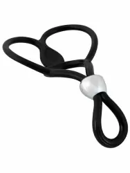 Эрекционное лассо Triple Ball- und Cockring, с подхватом мошонки, 13 см, силикон, черный