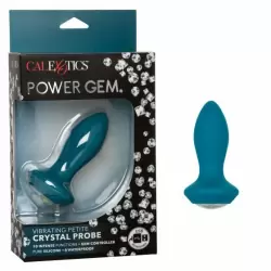Анальная вибропробка Power Gem Vibrating Petite Crystal Probe, с белым кристаллом, 9,5 см, голубая