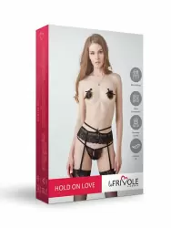 Оригинальный пояс для чулок из черного кружева с регулятором (Hold on love)S/M