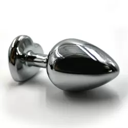 Маленькая алюминиевая анальная пробка Kanikule Small с кристаллом в форме сердца – серебристый со светло-розовым