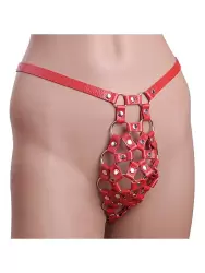 Мужские плетеные трусики-стринги Sitabella кожаные – красный