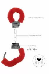 Металлические наручники с меховой обивкой Beginner's Handcuffs Furry (Красный)