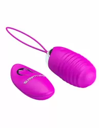 Ребристое виброяйцо PrettyLove Jessica, с пультом Д/У, 7,5 см, 12 режимов, фиолетовый