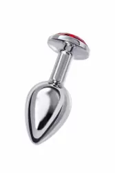 Маленькая изящная анальная пробка TOYFA с кристаллом цвета рубина - серебристый с красным