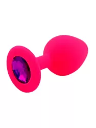 Средняя силиконовая анальная пробка Kanikule Medium с кристаллом – розовый с фиолетовым