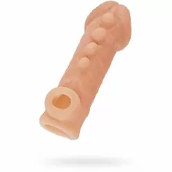 Реалистичная насадка на пенис с двумя рядами бугорков и отверстием для мошонки «Cock sleeve» (средняя), Kokos