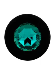 Средняя силиконовая анальная пробка Kanikule Medium с кристаллом – черный с изумрудным