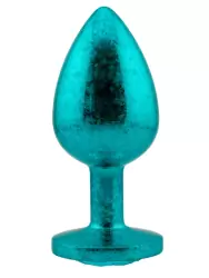 Голубая  алюминиевая анальная пробка с кристаллом Large