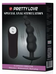 Рельефная анальная виброелочка Pretty Love, 12 см, 12 режимов, с проводным пультом, черный