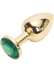 Маленькая анальная пробка Plug Gold с кристаллом	 – золотистый/зеленый