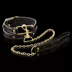 Ошейник с поводком Fetish Fantasy Gold черный с золотом