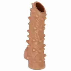 Реалистичная насадка на член с шипами, с подхватом мошонки, с открытой головкой, размер S