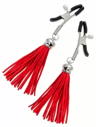 Зажимы на соски Pecado BDSM, «Прищепки», с кисточками из замши, металл, красные