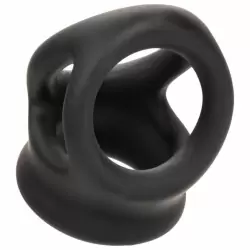 Универсальное эрекционное кольцо Alpha Liquid Silicone Dual Cage & Ring, с подхватом мошонки, диаметр 3,75 см, ТПЕ, черный