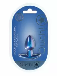 Гладкая анальная пробка Shots toys, 6,5 см, силикон, синий металлик