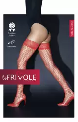 Чулки красные в крупную сетку с кружевной резинкой на силиконе  (Sense)
