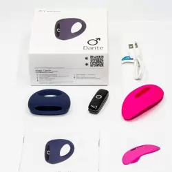 Набор для страстных секс-игр: клиторальный вибростимулятор Candy и эрекционное виброкольцо Dante - розовый с фиолетовым