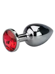 Маленькая анальная пробка Plug Silver с кристаллом – серебристый/красный